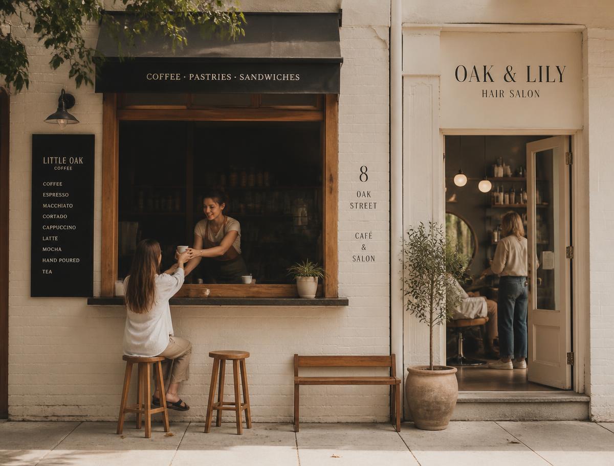 A creator filming pour-over coffee in a minimal café